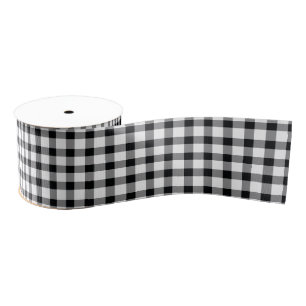 Ruban Gros-grain Noir   White Buffalo Check Plaid Motif Grosgrai