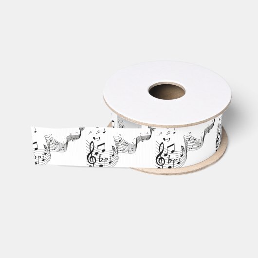 Ruban Gros-grain Notes de musique sur argent (Bobine)