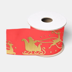 Ruban Gros-grain Or JOYEUX sur Noël rouge