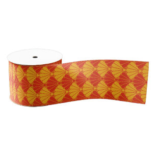 Ruban Gros-grain Oriental Rouge Jaune Kiku Chrysanthemum Mon Motif