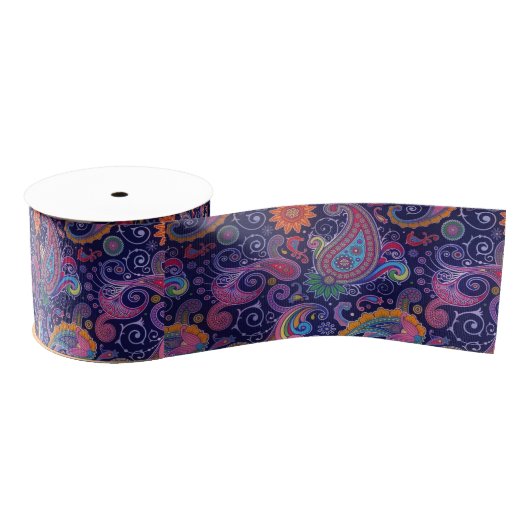 Ruban Gros-grain Paisley violet rose (Bobine)