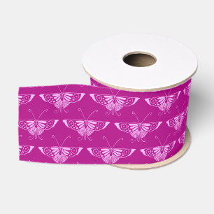 Ruban Gros-grain Papillon Art Déco stylisé - magenta et rose