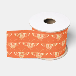 Ruban Gros-grain Papillon Art Déco stylisé - orange corail