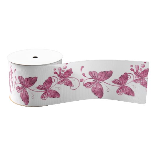 Ruban Gros-grain Papillons roses Ribbon Spool (Bobine)
