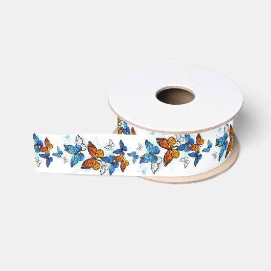 Ruban Gros-grain Papillons volants Morpho et Monarch (Bobine)