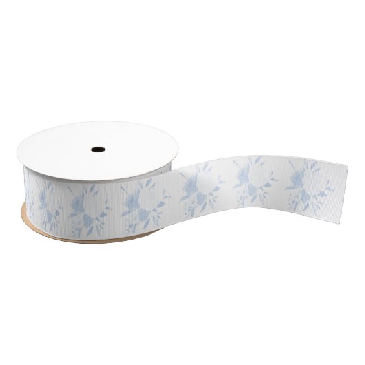 Ruban Gros-grain Pastel Blue Floral Aquarelle Cadeau Ruban (Bobine)