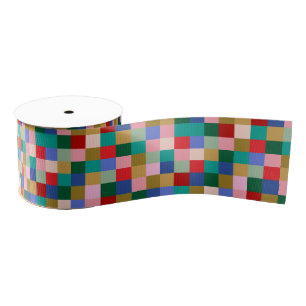Ruban Gros-grain Patchwork Coloré Damier Moderne de Fête