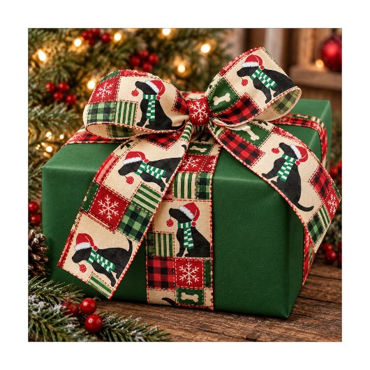 Ruban Gros-grain Patchwork de Noël festif Labrador noir