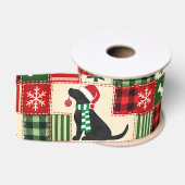 Ruban Gros-grain Patchwork de Noël festif Labrador noir (Bobine)