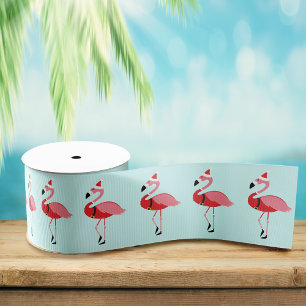 Ruban Gros-grain père Noël Flamant rose rose Noël bleu Motif de 