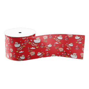 Ruban Gros-grain Père Noël Flamant Tropical Motif de Noël