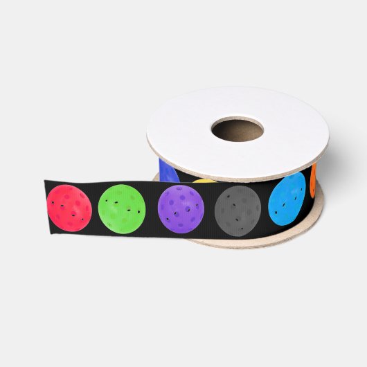Ruban Gros-grain Pickleball coloré sur noir (Bobine)