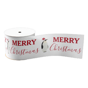 Ruban Gros-grain Pingouin de Noël drôle animal avec chapeau de Père