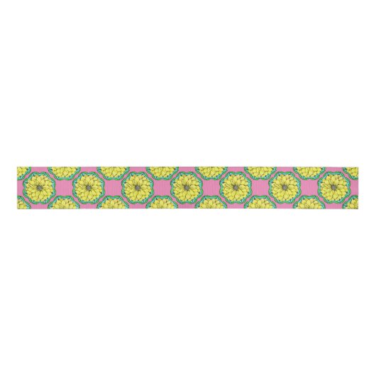 Ruban Gros-grain POINSETTIA MODERNE en JAUNE (Devant)