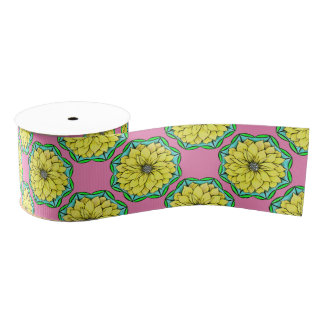 Ruban Gros-grain POINSETTIA MODERNE en JAUNE