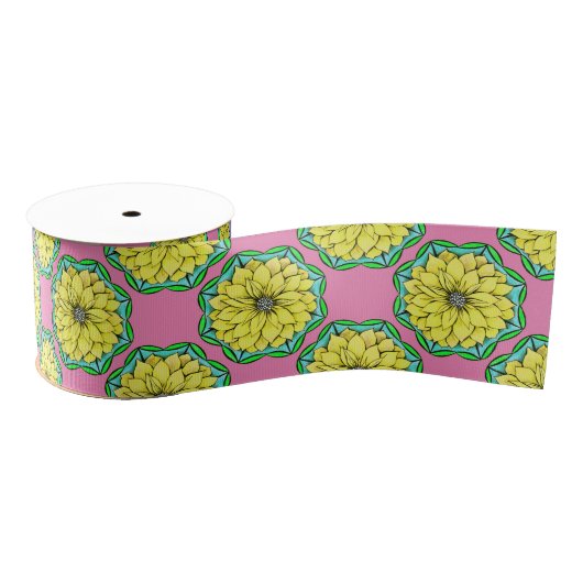 Ruban Gros-grain POINSETTIA MODERNE en JAUNE (Bobine)