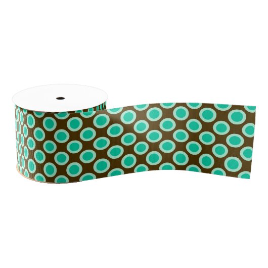 Ruban Gros-grain Points Cerclés Rétro, Brown et Turquoise (Bobine)