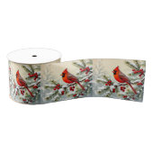 Ruban Gros-grain Pretty Christmas Cardinal and Pine Branches (Bobine)