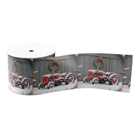 Ruban Gros-grain Red Tractor With Christmas Wreath (Bobine)
