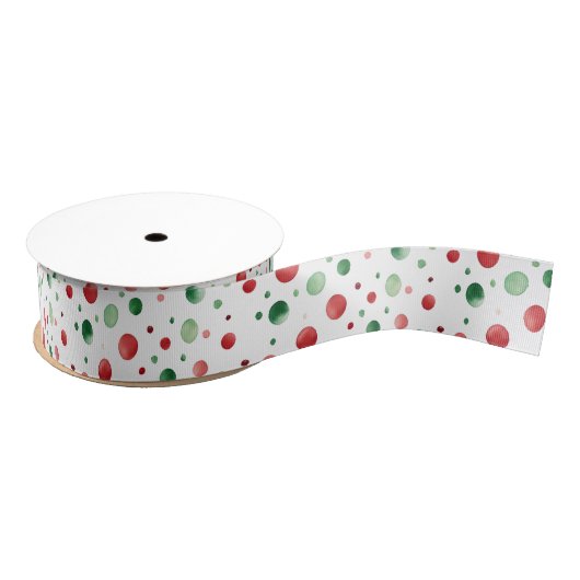 Ruban Gros-grain Red White Green Dots Christmas (Bobine)