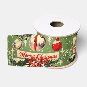 Ruban Gros-grain Retro Noël Vintage : Yuletide du milieu du siècle