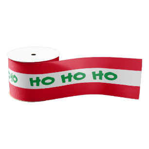 Ruban Gros-grain Ribbon de Noël & Ho Ho Ho Stripe Texte rouge/vert