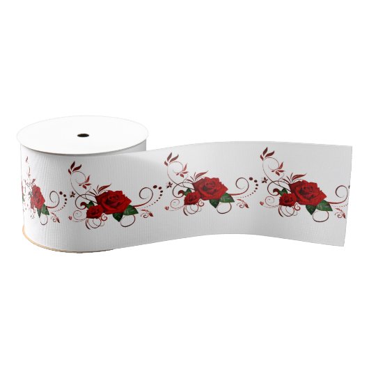 Ruban Gros-grain Ribbon Red Roses Fête des mères (Bobine)