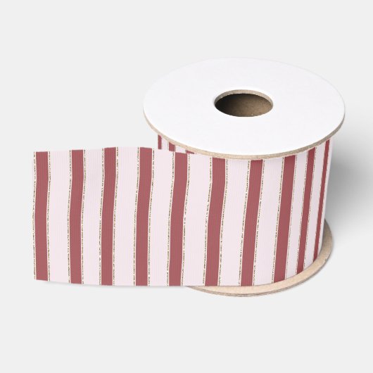 Ruban Gros-grain Rose Pâle Rouge Rayures Noël (Bobine)
