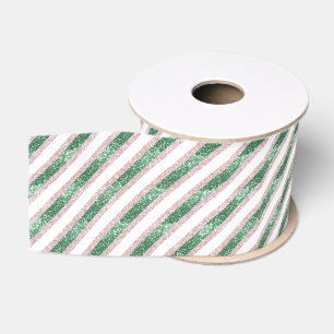 Ruban Gros-grain Rose Pâle Vert Pailleté Bandes de Noël