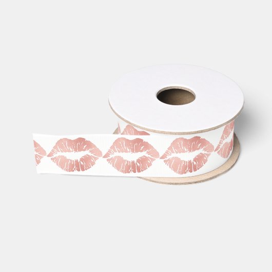 Ruban Gros-grain Rose Rose Gold Lips Kiss maquillage beauté métal (Bobine)