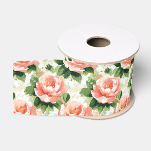 Ruban Gros-grain Roses en Motif rose Peach