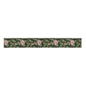 Ruban Gros-grain Roses fragiles. Motif floral sur noir (Devant)