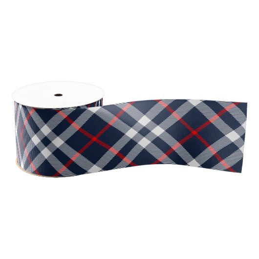 Ruban Gros-grain Rouge blanc et bleu Tartan (Bobine)