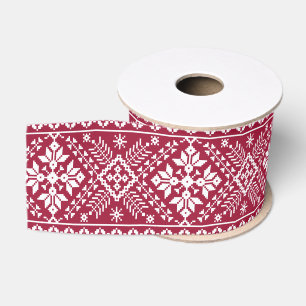 Ruban Gros-grain Rouge & Blanc Flocon de neige & Floral Fair Isle N
