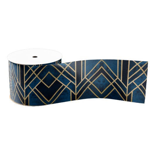Ruban Gros-grain Ruban - Art Déco Bleu & Or Miroir (Bobine)