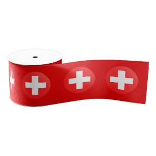 Ruban Gros-grain Ruban Drapeau Suisse, cercle Suisse sur Rouge
