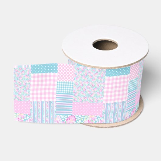Ruban Gros-grain Rubans Faux Patchwork Roses et Papillons (Bobine)