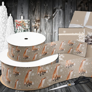 Ruban Gros-grain Rustique Kraft Elegant Snowy Red Fox