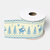 Ruban Gros-grain Sapin de Noël Renne Drôle Neige Bleu Motif (Bobine)