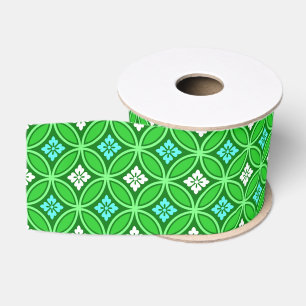 Ruban Gros-grain Shippo avec Motif à Fleur, Tons de Jade Green
