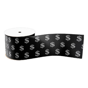 Ruban Gros-grain Signes de dollar argent sur noir