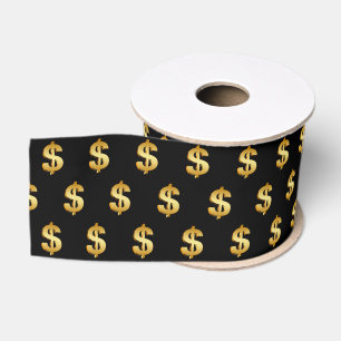 Ruban Gros-grain Signes dollar en or sur fond noir