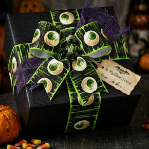 Ruban Gros-grain Slime aux Yeux Verts Halloween Noir