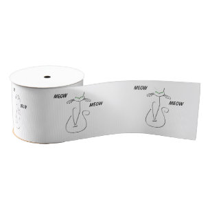 Ruban Gros-grain Slinky Black Cat Meow Meow Texte Personnalisé Yeux