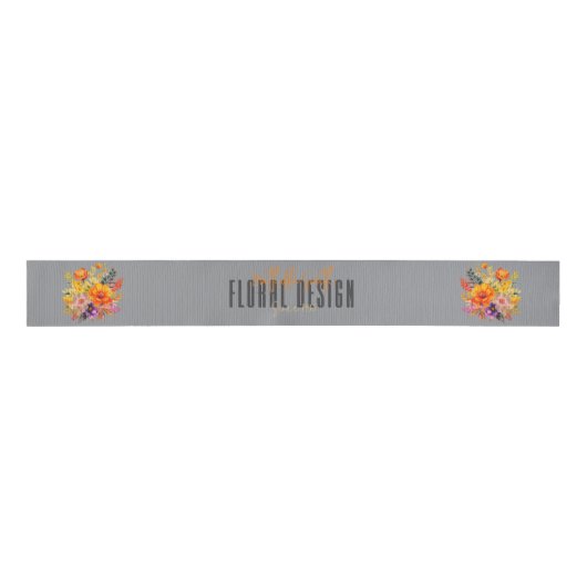 Ruban Gros-grain Sophisticated Floral Design Gray Orange Flowers (Devant)