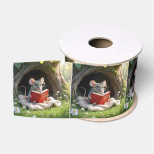 Ruban Gros-grain Souris lisant un livre rouge sur une couverture