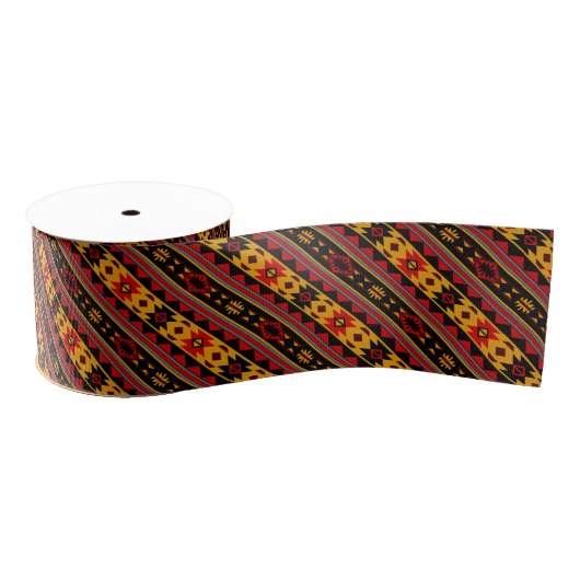 Ruban Gros-grain Southwest Design Red Black Gold Tribal Motif (Bobine)