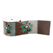Ruban Gros-grain Steampunk Clock and Turquoise Roses on Striped (Bobine)