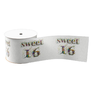 Ruban Gros-grain Sweet 16 Joyeux Anniversaire Fleur sauvage Texte