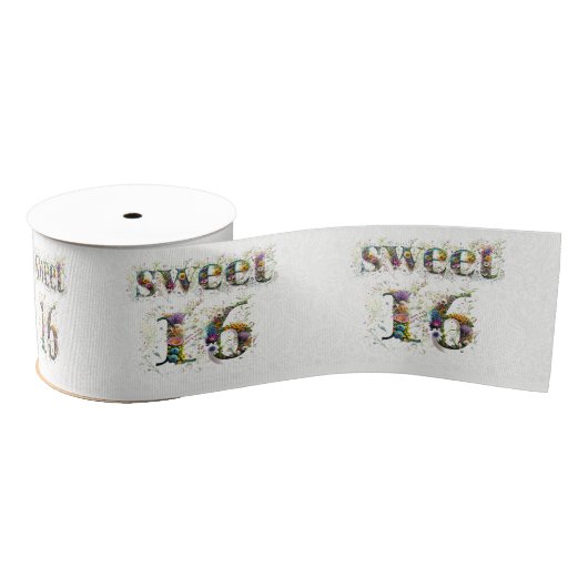 Ruban Gros-grain Sweet 16 Joyeux Anniversaire Fleur sauvage Texte (Bobine)